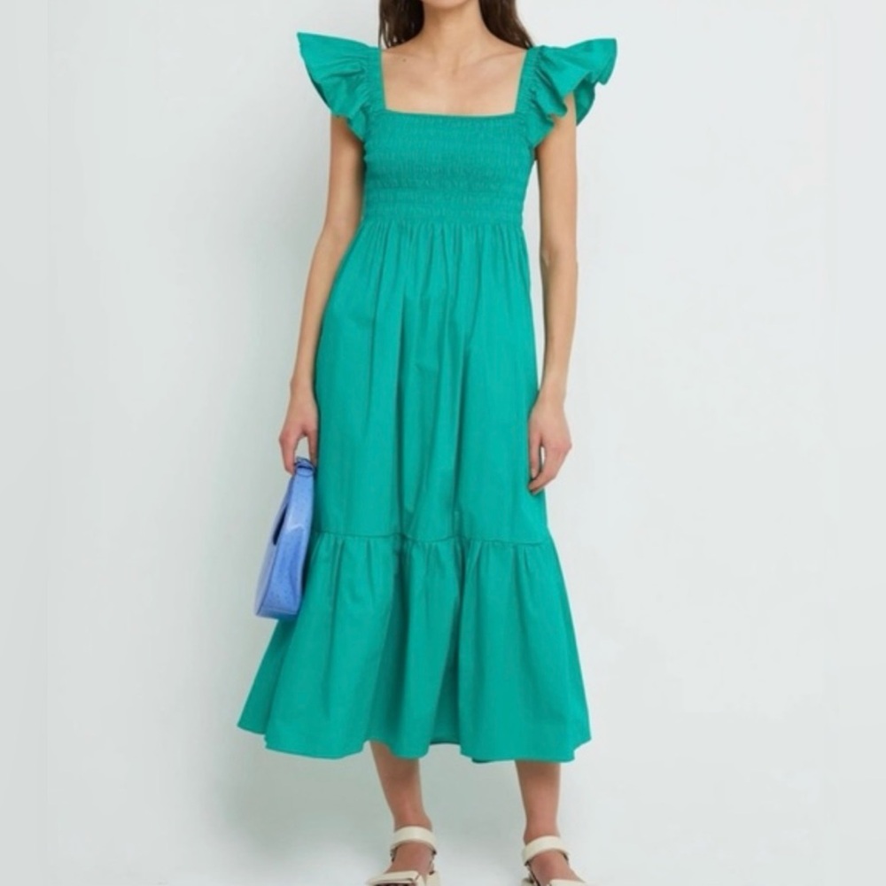 Smocked Flutter Sleeve Maxi Dress